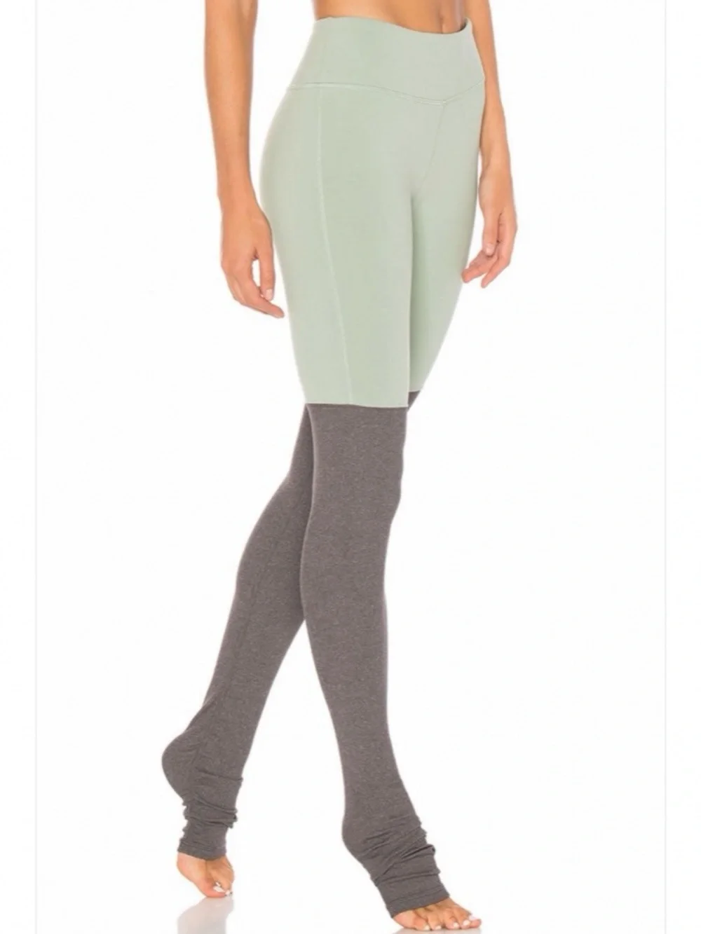 ALO Yoga Goddess Leggings Mint Green Heather Gray Ruched Colorblock Size M